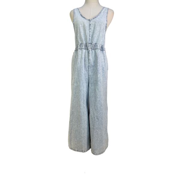 Dear John Sivan Denim Tank Jumpsuit Faded Railroad Stripes Blue White - Picture 13 of 13